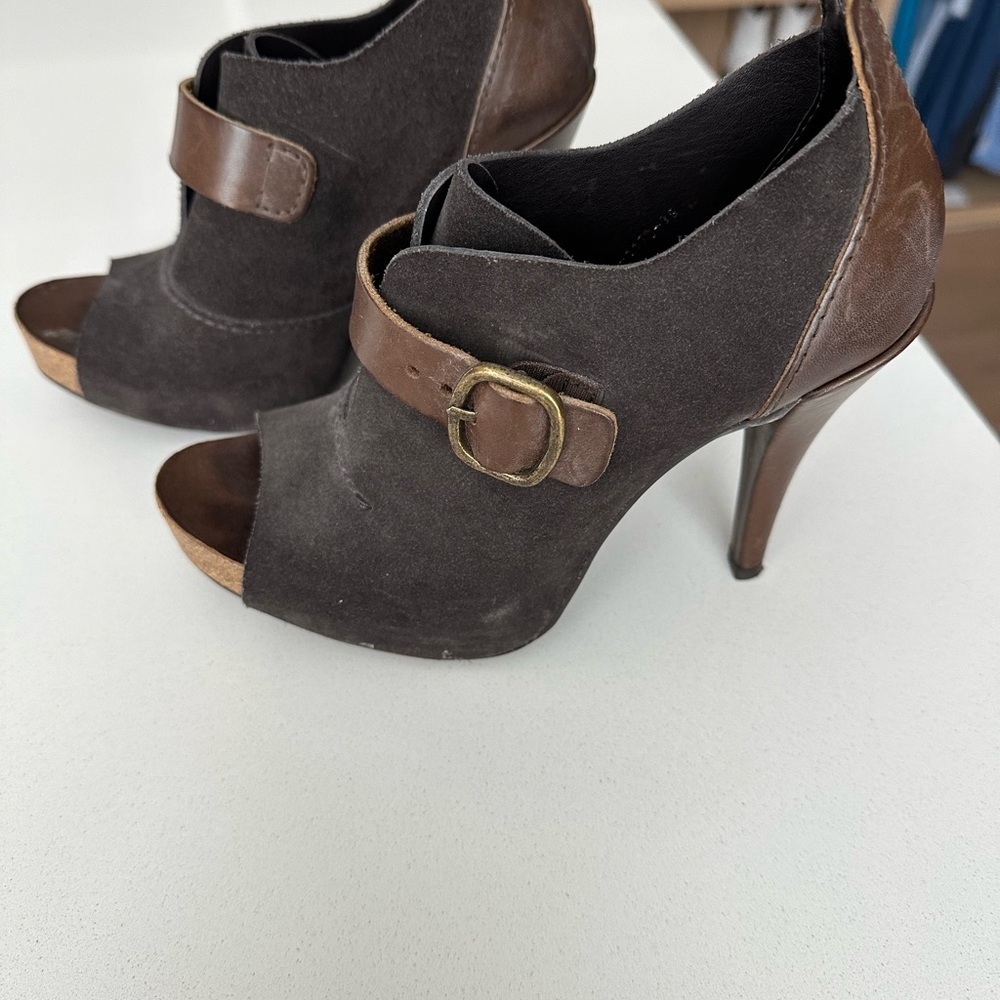 Pedro Garcia Brown Suede and Leather Women's Heeled Booties